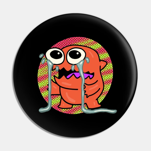 Ugly Crying Monster Orange and Green Dots Pin by wildjellybeans