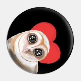 Big-Eyed Owl With A Red Heart Pin