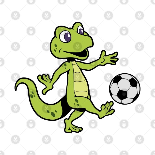 Comic gecko playing soccer by Modern Medieval Design