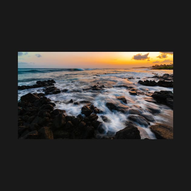 Rocky Hawaiian Beach at Sunset by JeffreySchwartz