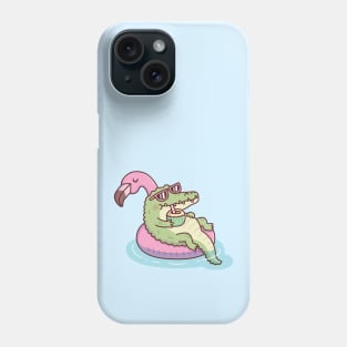 Crocodile Chilling On Flamingo Pool Float Funny Phone Case