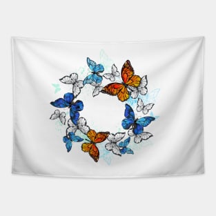 Round Frame with Monarchs and Morpho Tapestry