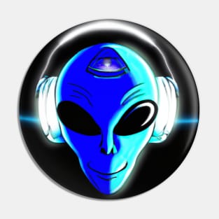 Blue Alien with Headphones Pin