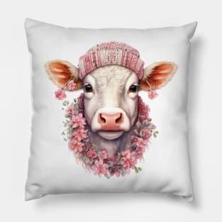 Pink Christmas Cow Pillow