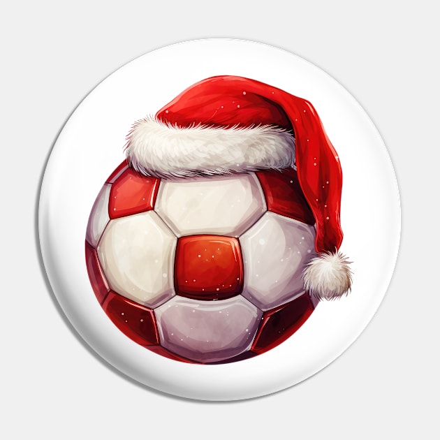 Christmas Soccer Ball in Santa Hat Pin by Chromatic Fusion Studio