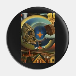 Surrealist painting like digital art of a Skull biblical style winged angel abstract buldings Pin