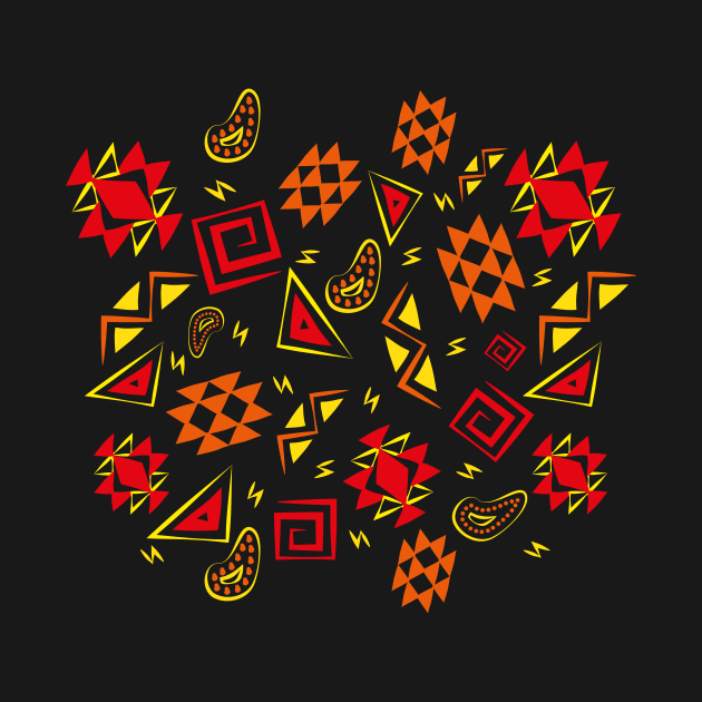 Vintage Aztec symbols Fire Colours by JDP Designs