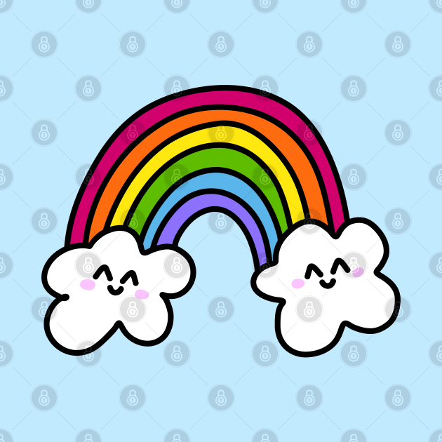 Cute Rainbow Doodle with Smiling Clouds, made by EndlessEmporium by EndlessEmporium