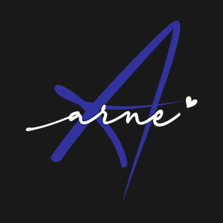 Arne Name Personalized Blue Calligraphy Monogram T-Shirt