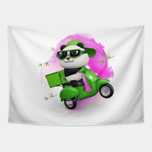 Cute Panda Riding Green Scooter - Adorable Panda - Kawaii Panda Tapestry