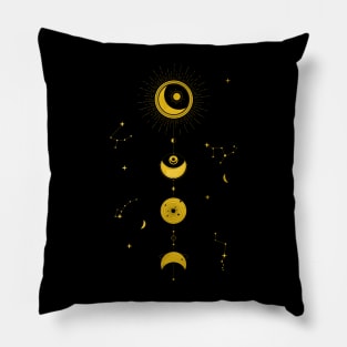 Crescent - Moon and Constellations Sacred Geometry (Gold Edition) Pillow