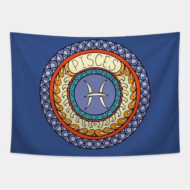 Pisces Zodiac Sign Colorful Birth Horoscope Circle Tapestry by peter2art