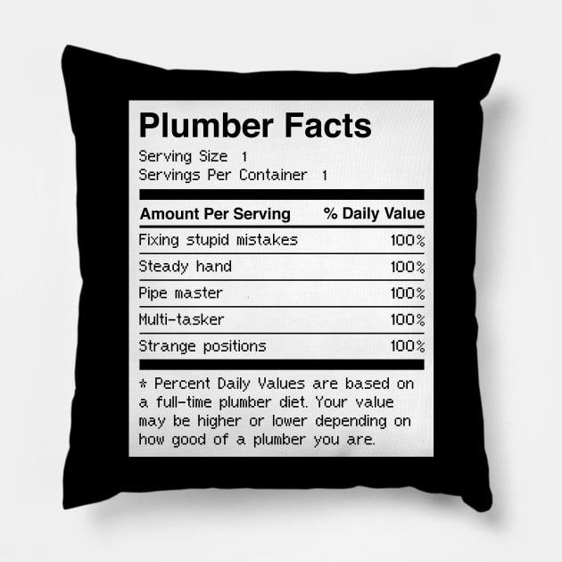 Nutrition Facts | Funny Plumber Gift Pillow by MeatMan