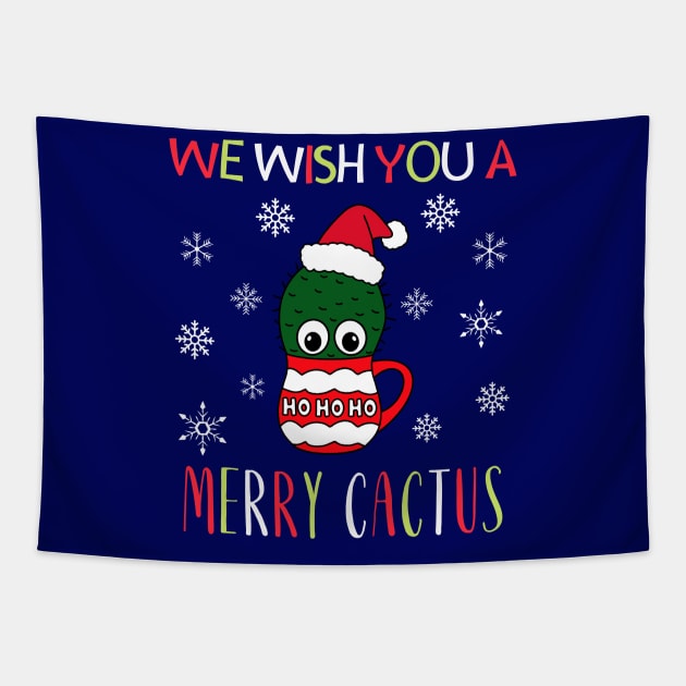 We Wish You A Merry Cactus - Small Cactus With A Santa Hat In A Christmas Mug Tapestry by DreamCactus