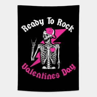 Ready To Rock Valentines Day Valentines Day Funny Skeleton Tapestry