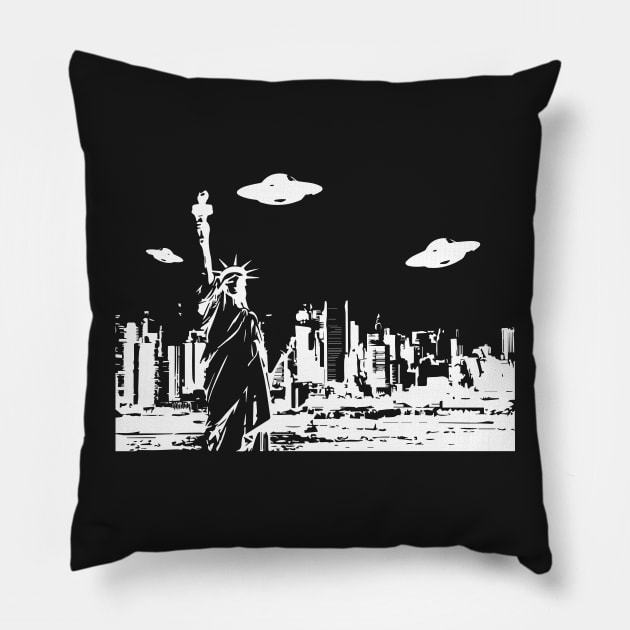 new york ufo Pillow by horrorshirt