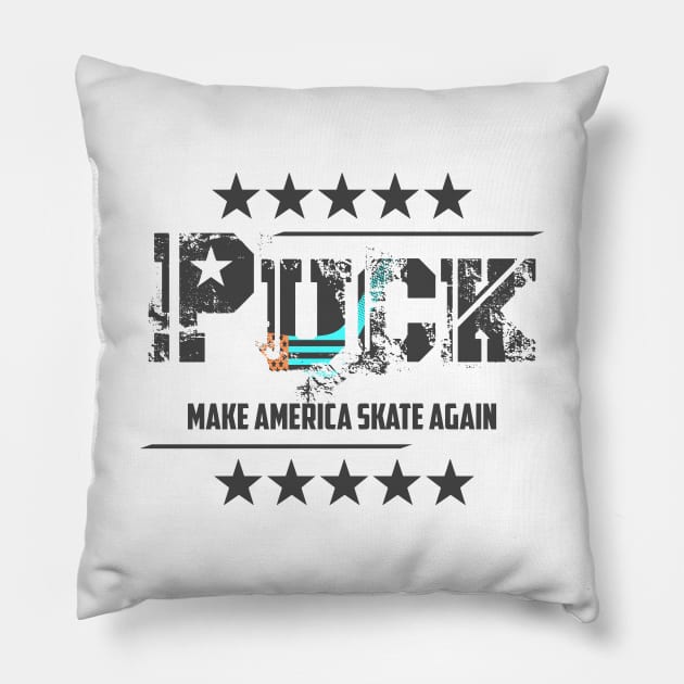 Puck: Make America Skate Again Funny Hockey Player Pillow by theperfectpresents