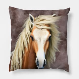 Head of a red horse with white bald head and light mane Pillow