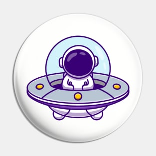 Cute Astronaut Driving Spaceship UFO Pin