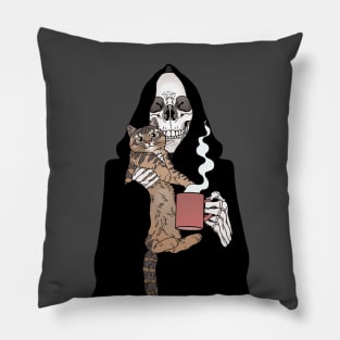 Grim Reaper, Coffee & Cat friend Pillow