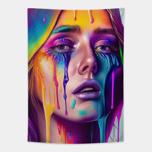 What are you looking at? - Emotionally Fluid Collection - Psychedelic Paint Drip Portraits Tapestry