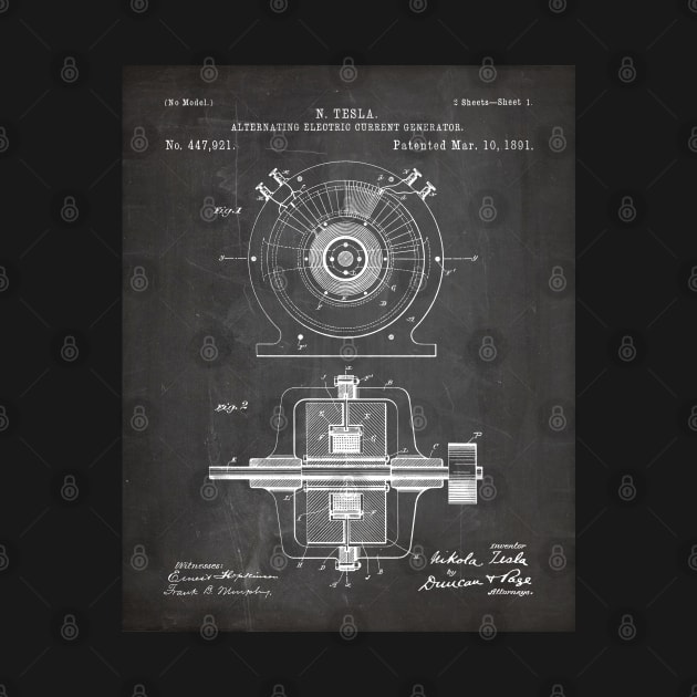 Tesla Generator Patent - Electrician Maker Workshop Art - Black Chalkboard by patentpress