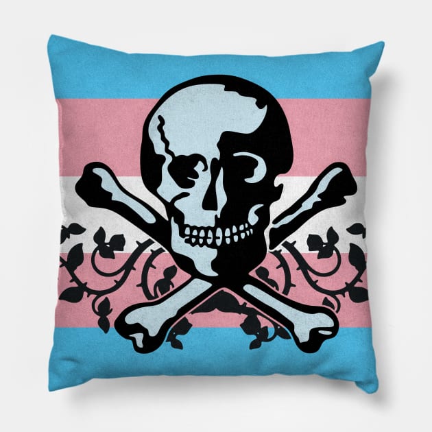 Trans Pride Pirate Flag Pillow by BeSmartFightDirty