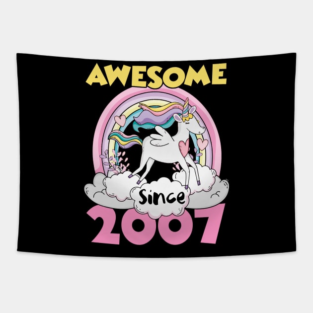 Cute Awesome Unicorn 2007 Funny Gift Pink Tapestry by saugiohoc994