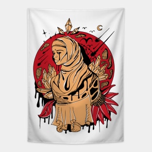 Red and Cream Goddess of The Hijab Tapestry