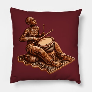 Afrocentric Man Wooden Carving Drums Pillow