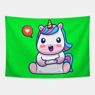 Cute Unicorn Gaming Cartoon Tapestry