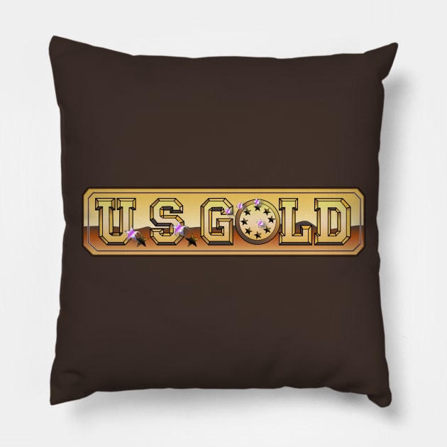 Retro Video Games US Gold Logo Pillow by Meta Cortex