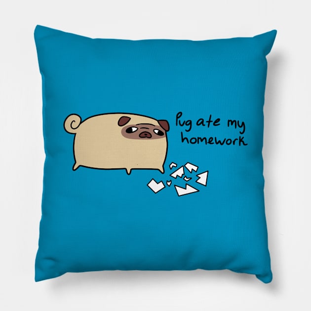 Pug Ate My Homework Pillow by saradaboru