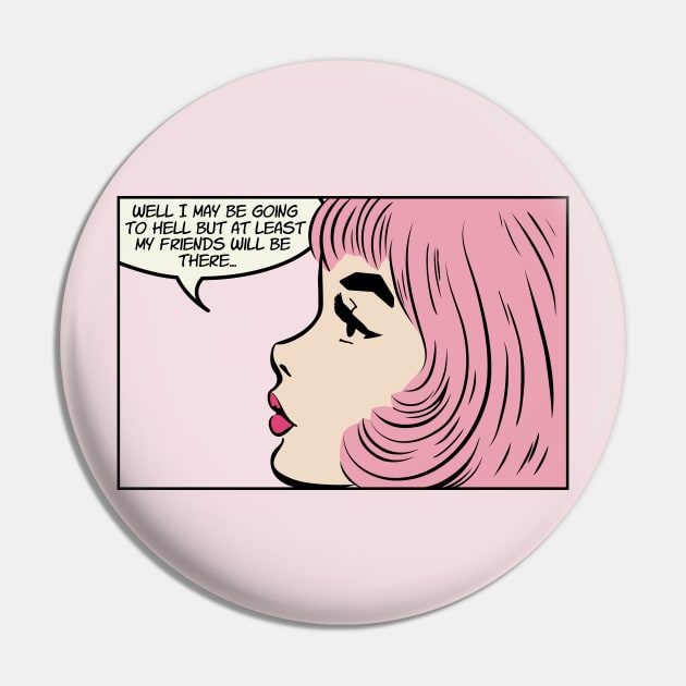 Retro Pop Art Comic Girl Pink Hair 1950s Vintage Pin by kolakiss