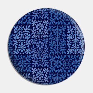 Arts and Crafts Floral Pattern in Indigo Blue Pin