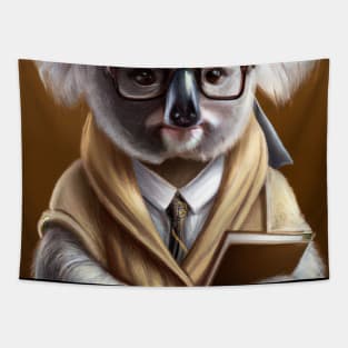 Koala dressed as a librarian, digital art Tapestry