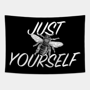 Hand drawn Bee with 3D effect for dark  background colors with Just bee yourself quote Tapestry