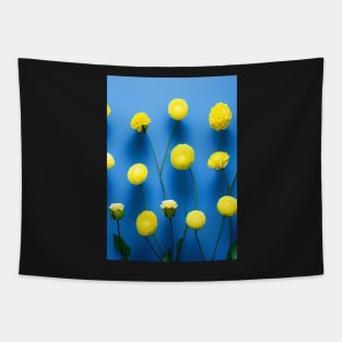 SUNNY LEMON YELLOW FLOWERS BLUE BACKGROUND Tapestry