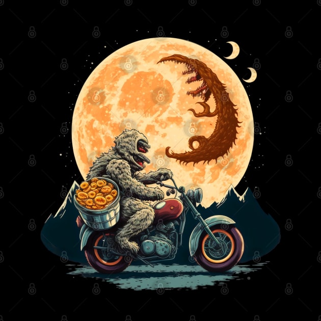 ramen monster in moon of Kanagawa  riding motorcycle by BOM TSHIRTS