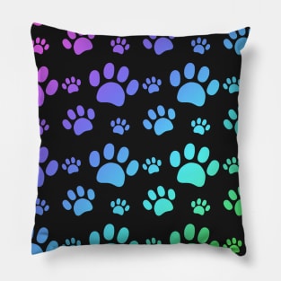 Rainbow Paw Pattern Black Pillow