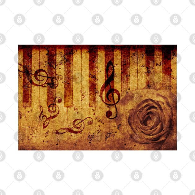 Piano with rose retro music art by AnnArtshock