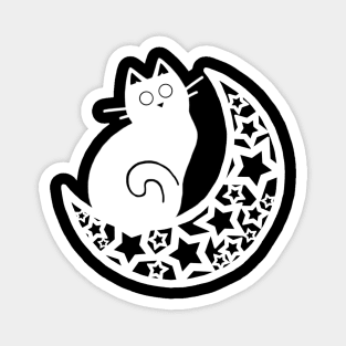 Lunar Cat on the Moon - White Ink Magnet