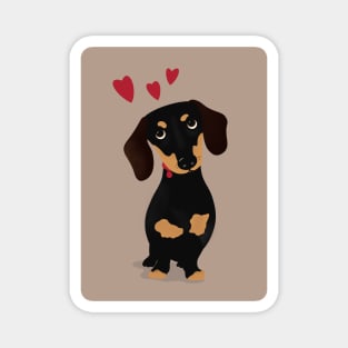 Cute Cartoon Dachshund with Three Red Hearts Magnet