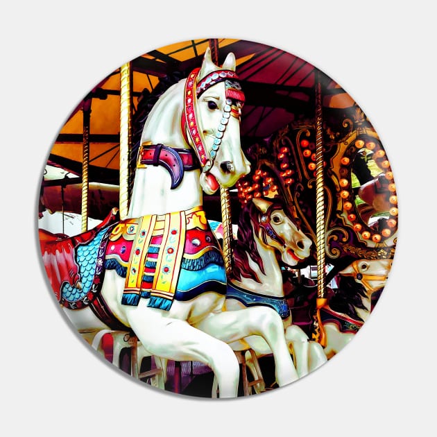 Carnival Midway - Three Carousel Horses Pin by SusanSavad