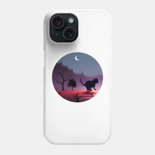 Silueta de gato bajo la luna Phone Case