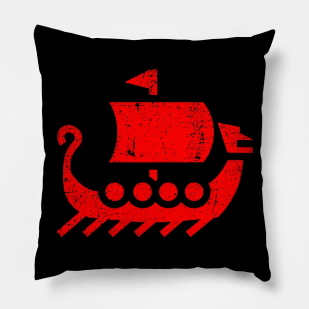 Viking Dragon Boat distressed Pillow by hauntedjack