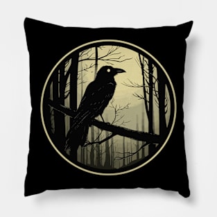 Crow in woods forest Pillow