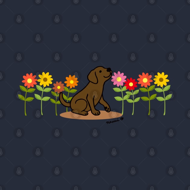 Chocolate Labrador and Flowers by HappyLabradors