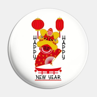 Happy Chinese New Year Dragon Head and Lanterns Pin