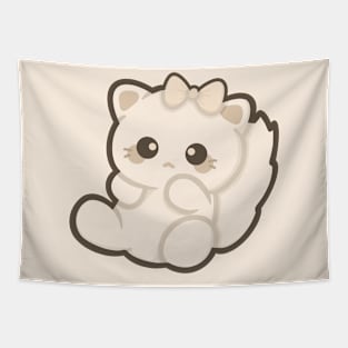 Adorable Pastel Kitty with Bow. Aesthetic Tapestry